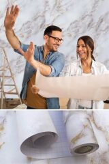 KanguruMarkt® Mermer Desenli Masa Tezgah Mutfak Su Geçirmez Yapışkanlı Folyo Sticker Sarı 5x0,6m