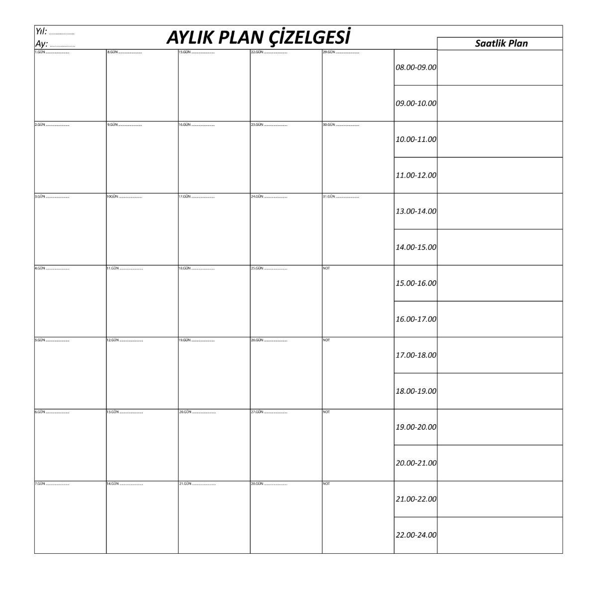 KanguruMarkt® Aylık Planlayıcı Manyetik Duvar Stickerı Takvim Plan Çizelgesi