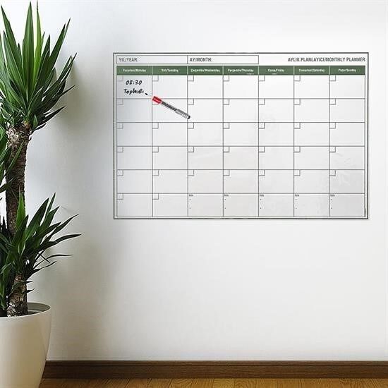 KanguruMarkt® Manyetik Yapışkanlı Bir Aylık Program Planlayıcı Takvim 85x56 cm