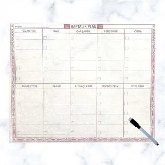 KanguruMarkt® Şeffaf Kendiliğinden Yapışkanlı Kalemli Haftalık Planlayıcı 40cm-50cm