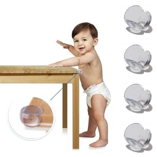 KanguruMarkt® Bebek Çocuk Yumuşak ve Esnek Dairesel Şeffaf Yapışkanlı Güvenlik Köşe Koruyucu (4 Adet)