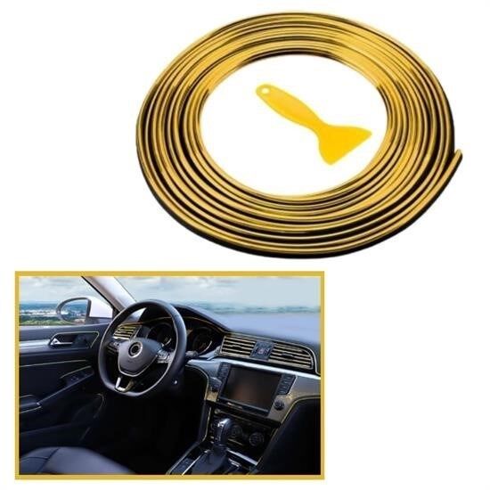 KanguruMarkt® Gold Araba Oto Trim Dekorasyon Şeridi Kauçuk Elastik Kolay Kurulum 5 metre Şerit Bant