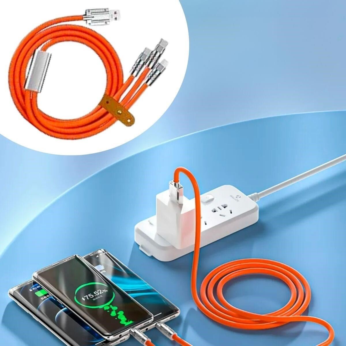 KanguruMarkt®  3 Şarj Aleti 1 Arada Çinko Alaşım Hızlı Şarj Kablosu Turuncu