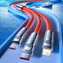 KanguruMarkt®  3 Şarj Aleti 1 Arada Çinko Alaşım Hızlı Şarj Kablosu Turuncu