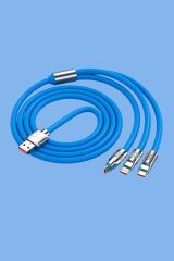 Kutulu Hızlı Şarj Kablosu Mavi 3 in 1