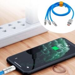 Kutulu Hızlı Şarj Kablosu Mavi 3 in 1