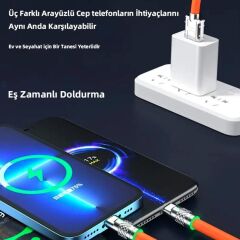 3 in 1 Type-C + Micro Usb + Lightning Hızlı Şarj Kablosu