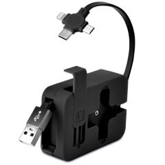 KanguruMarkt® Cep Tipi Telefon Tutuculu Makaralı Uzayıp Kısalabilen 3'ü 1 Arada USB Şarj Kablosu