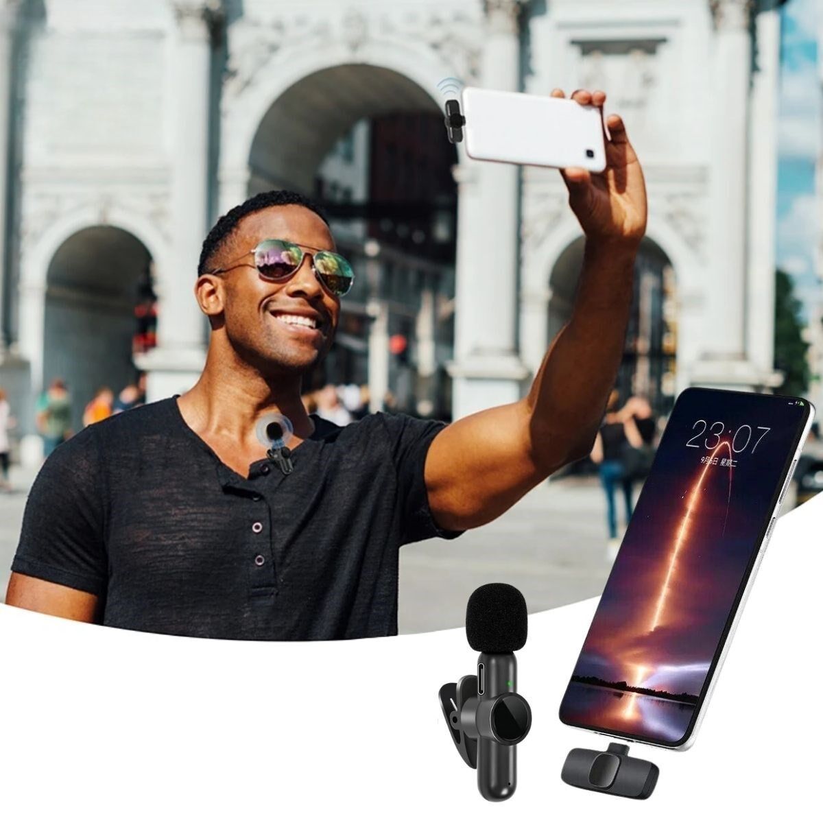 KanguruMarkt® Type C Uyumlu İphone Dönüştürücülü Kablosuz Yaka Mikrofonu Android ve İphone Uyumlu Mini Mikrofon