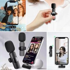 KanguruMarkt® Type C Uyumlu İphone Dönüştürücülü Kablosuz Yaka Mikrofonu Android ve İphone Uyumlu Mini Mikrofon