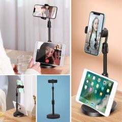 KanguruMarkt® Masa Üstü Tablet ve Telefon Tutucu Plastik Aparat Siyah Telefon Standı