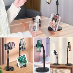 Masa Üstü Tablet ve Telefon Tutucu Plastik Aparat Siyah