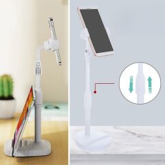 KanguruMarkt® Masa Üstü Tablet ve Telefon Tutucu Plastik Aparat Beyaz Telefon Standı