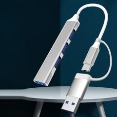 KanguruMarkt® 4 Port'lu Bağlantı İstasyonu Ultra İnce USB Bölücü TYPE-C tipi Çoklu Arayüz Adaptörü Multi Usb Çoklayıcı