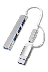 KanguruMarkt® 4 Port'lu Bağlantı İstasyonu Ultra İnce USB Bölücü TYPE-C tipi Çoklu Arayüz Adaptörü Multi Usb Çoklayıcı