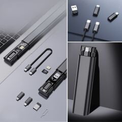 KanguruMarkt® Cep Tipi 60W Bas Aç Type-C,İphone Şarj,Micro USB Hızlı Şarj Data Kablo Seti