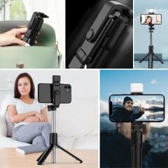 KanguruMarkt® Kendiliğinden LED Işıklı Kumandalı Uzayabilen Selfie Çubuğu,Masa Üstü Tripod