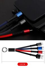 Işıklı Anahtarlık Model 3 in 1 USB Çıkışlı MİKRO,TYPE-C ve İphone Uyumlu Şarj Kablosu