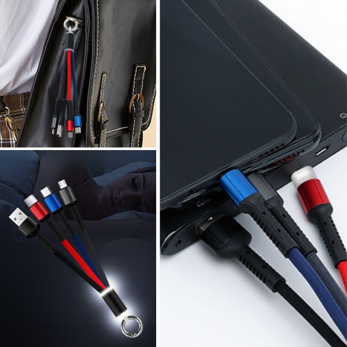 KanguruMarkt® Işıklı Anahtarlık Model 3 in 1 USB Çıkışlı MİKRO,TYPE-C ve İphone Uyumlu Şarj Kablosu