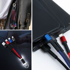 KanguruMarkt® Işıklı Anahtarlık Model 3 in 1 USB Çıkışlı MİKRO,TYPE-C ve İphone Uyumlu Şarj Kablosu