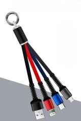 Işıklı Anahtarlık Model 3 in 1 USB Çıkışlı MİKRO,TYPE-C ve İphone Uyumlu Şarj Kablosu