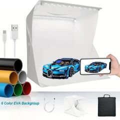 KanguruMarkt® Katlanır Işıklı Fotoğraf Stüdyosu 40x40 cm 6 Renk Fonlu Ürün Çekimi İçin Uygun Fotoğraf Çekim Kutusu