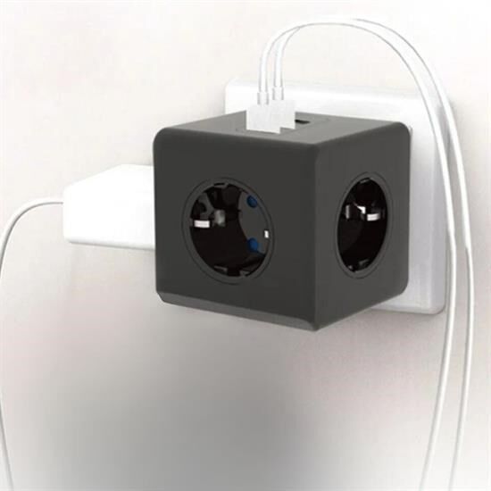 KanguruMarkt® Isıya Dayanıklı Termal Akım Korumalı ve Çocuk Korumalı 3 Priz Girişli 3 USB Girişli Küp Priz