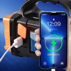 KanguruMarkt®  Solar ve USB Şarjlı LED + COB El Feneri | 1500 mAh Şarjlı Taşınabilir Çalışma Işığı–Su Geçirmez HB-2678