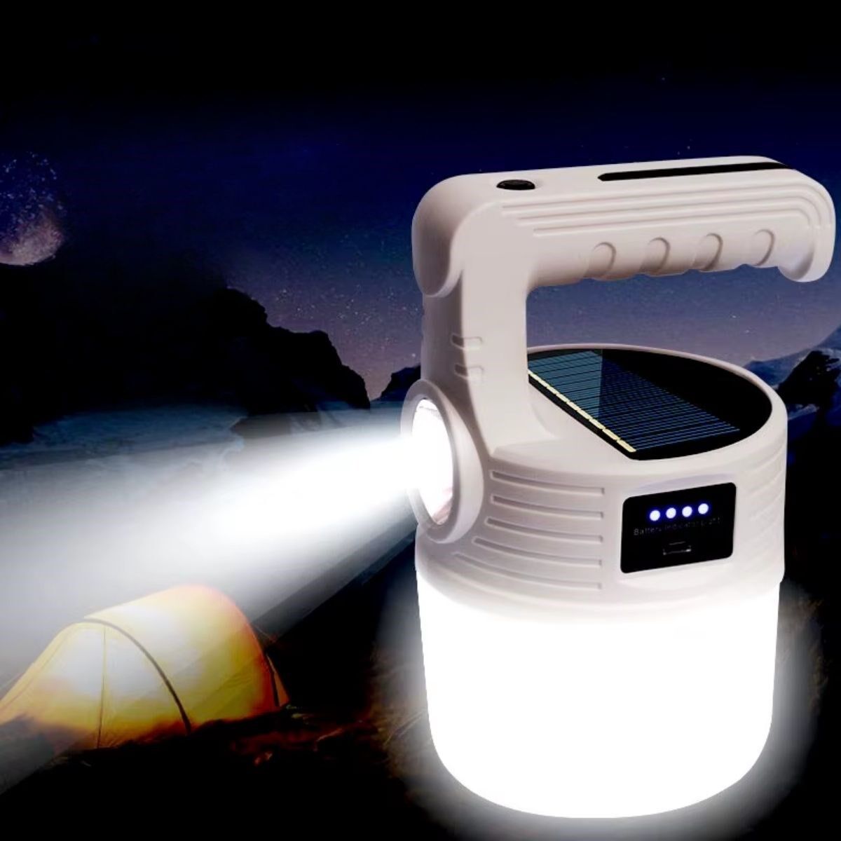 KanguruMarkt® LED Güneş Enerjili Kamp Lambası–2000 Lümen Süper Parlak, 5 Aydınlatma Modlu,USB ile Şarj Edilebilir Dış Mekan,Asılabilir Torch El Feneri