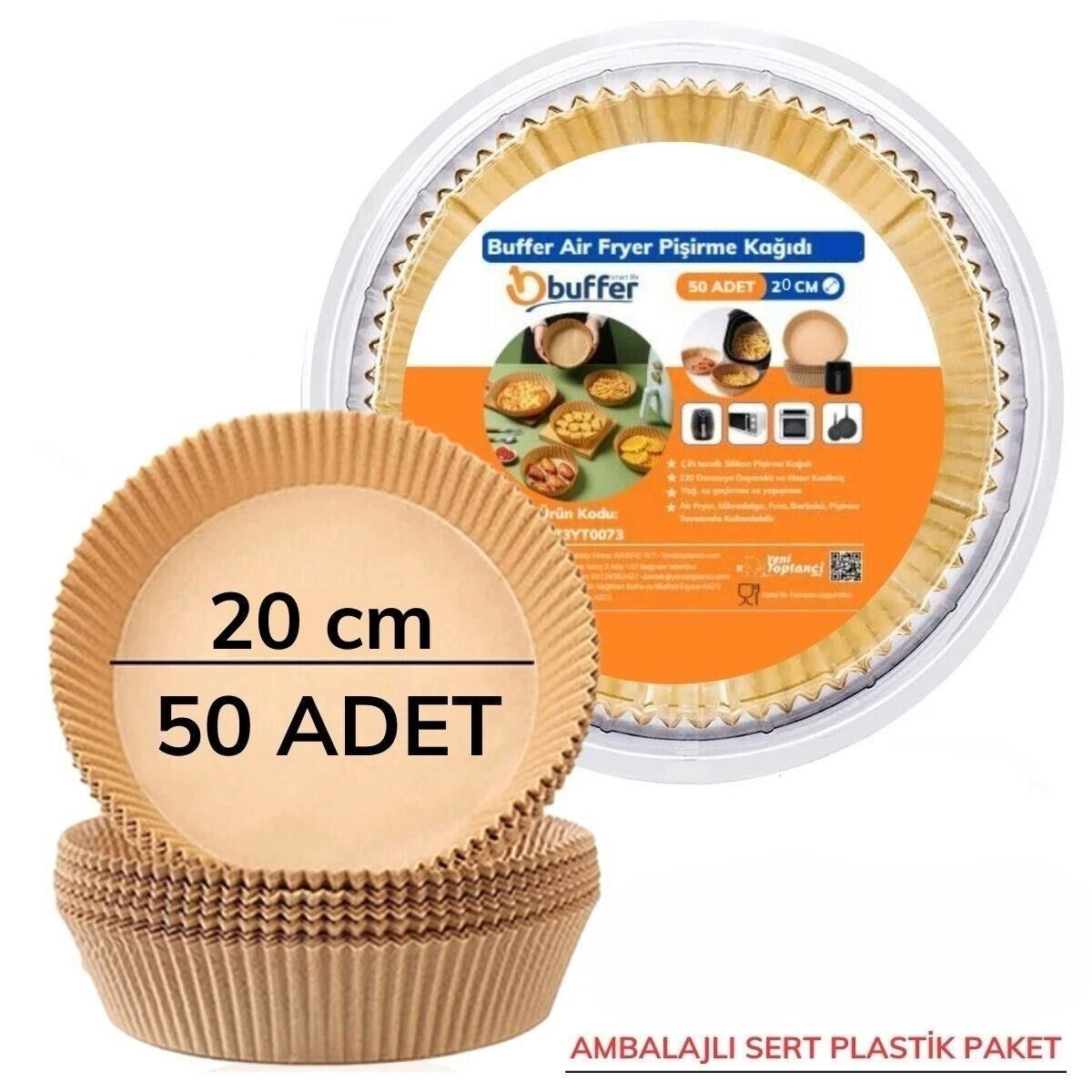 KanguruMarkt® 50 Adet 20 cm Air Fryer Pişirme Kağıdı Tek Kullanımlık Yağ Geçirmez Yuvarlak Tabak Model PVC