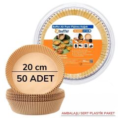 KanguruMarkt® 50 Adet 20 cm Air Fryer Pişirme Kağıdı Tek Kullanımlık Yağ Geçirmez Yuvarlak Tabak Model PVC