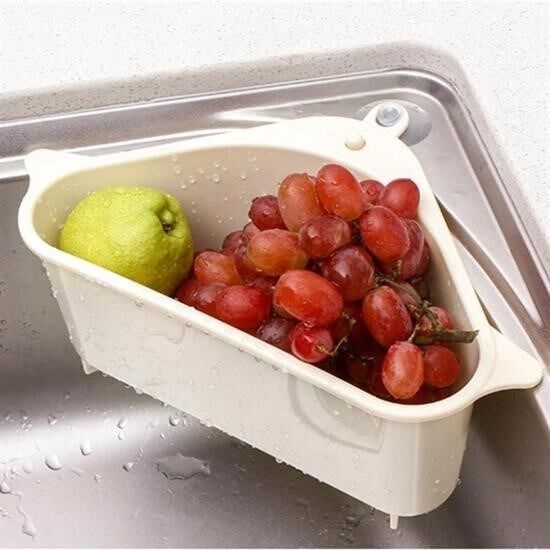KanguruMarkt® Vantuzlu Üçgen Sebze Meyve  Lavabo Raf Evye Süzgeç Sünger Tutucu Düzenleyici Mutfak Organize