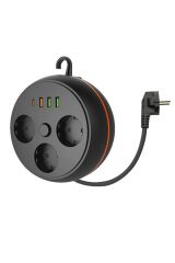 KanguruMarkt® 3 Adet Soket,3 Adet USB ve 1 Adet Type-C Girişli Termal Akım Korumalı Makaralı Priz 3395