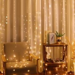 KanguruMarkt® Uzaktan Kumandalı LED Perdeye Takılabilen Kancalı Işık Usb 3x3 Metre Peri Perde LED