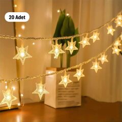 20 Adet Mini Yıldız 5 Metre Günışığı Rengi Dekoratif Led