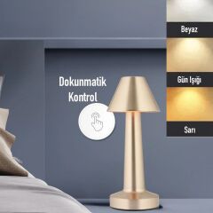 KanguruMarkt® Çatı Model Gold Renk Şarjlı Dokunmatik 3 Renkli LED Masa Lambası