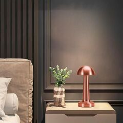 KanguruMarkt® Mantar Model Bronz Renk Şarjlı Dokunmatik 3 Renkli LED Masa Lambası