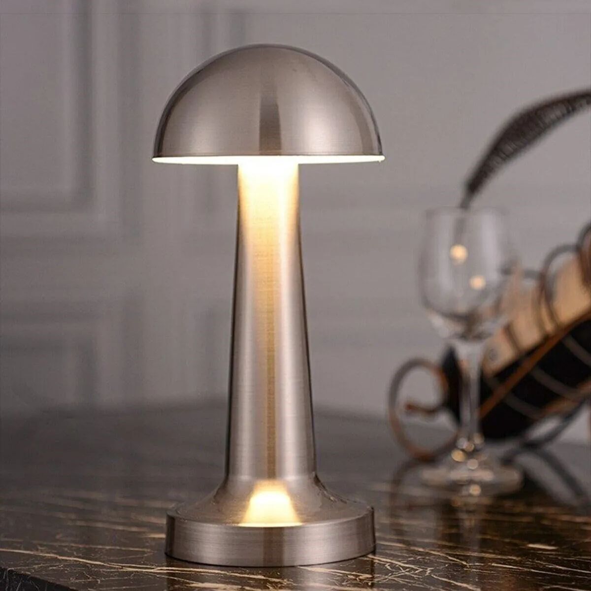 KanguruMarkt® Mantar Model Silver Renk Şarjlı Dokunmatik 3 Renkli LED Masa Lambası