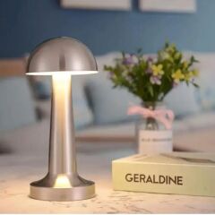 KanguruMarkt® Mantar Model Silver Renk Şarjlı Dokunmatik 3 Renkli LED Masa Lambası