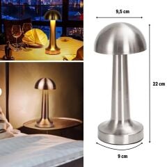 KanguruMarkt® Mantar Model Silver Renk Şarjlı Dokunmatik 3 Renkli LED Masa Lambası