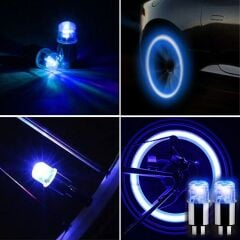 KanguruMarkt® Araç ve Bisiklet İçin 2’li Mavi LED Hava Valfi Işık Kapakları–Gece Parlayan Lastik Lambası Sibop Kapağı