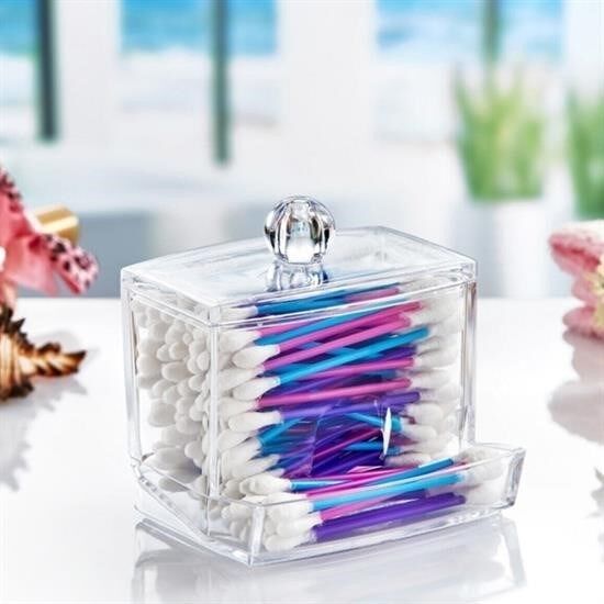 KanguruMarkt® Şeffaf Kapaklı Kulak Temizleme Çubuğu Organizatörü Saklama Kutusu