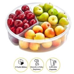 KanguruMarkt® 3 Bölmeli Sızdırmaz Contalı Kilitli Kapaklı 1,35 Litre yuvarlak Erzak Saklama Kabı LC-500