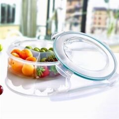 KanguruMarkt® 3 Bölmeli Sızdırmaz Contalı Kilitli Kapaklı 1,35 Litre yuvarlak Erzak Saklama Kabı LC-500