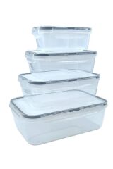 4lü İç İçe Sızdırmaz Contalı Kilitli Kapaklı Plastik Erzak Saklama Kapları