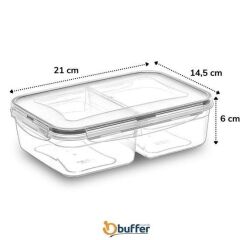 KanguruMarkt® 2 Bölmeli Sızdırmaz Contalı Kilitli Kapaklı 1 Litre Erzak Saklama Kabı -LC505