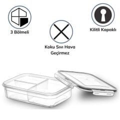 3 Bölmeli Kilitli Kapaklı 1 Litre Erzak Saklama Kabı