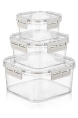 KanguruMarkt® 3'lü Pratik Silikon Contalı Sızdırmaz Kapaklı Sağlam İstiflenebilir Saklama Kapları