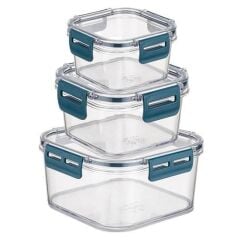 KanguruMarkt® 3'lü Pratik Silikon Contalı Sızdırmaz Kapaklı Sağlam İstiflenebilir Saklama Kapları