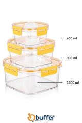 3'lü Pratik Silikon Contalı Sızdırmaz Kapaklı Saklama Kapları